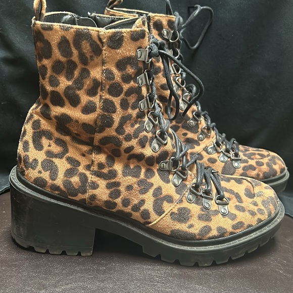 Forever 21 side zip, front tie cheetah heeled “hiker” boot. - Picture 2 of 4